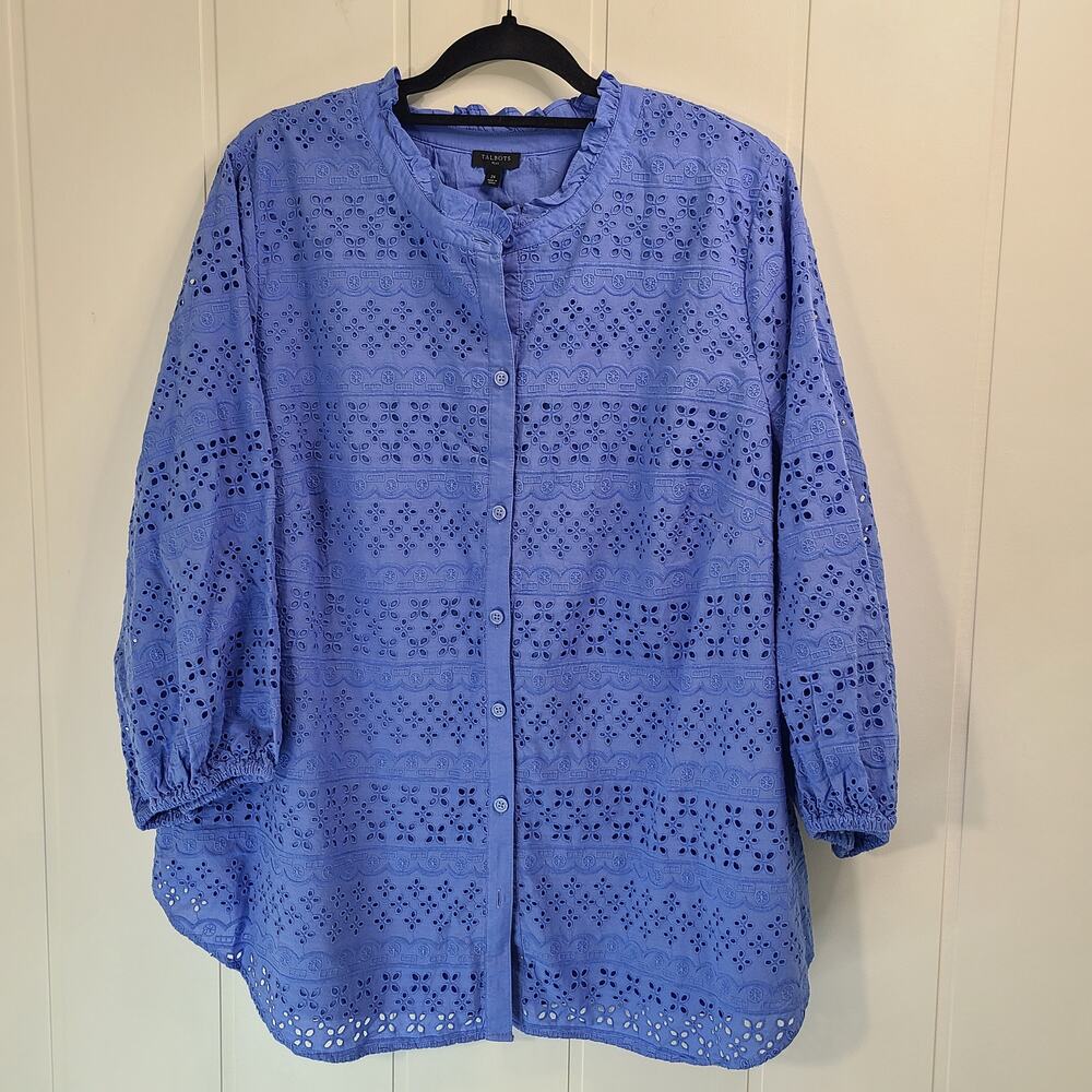Talbots Button Front Eyelet Top Periwinkle Blue 3… - image 1